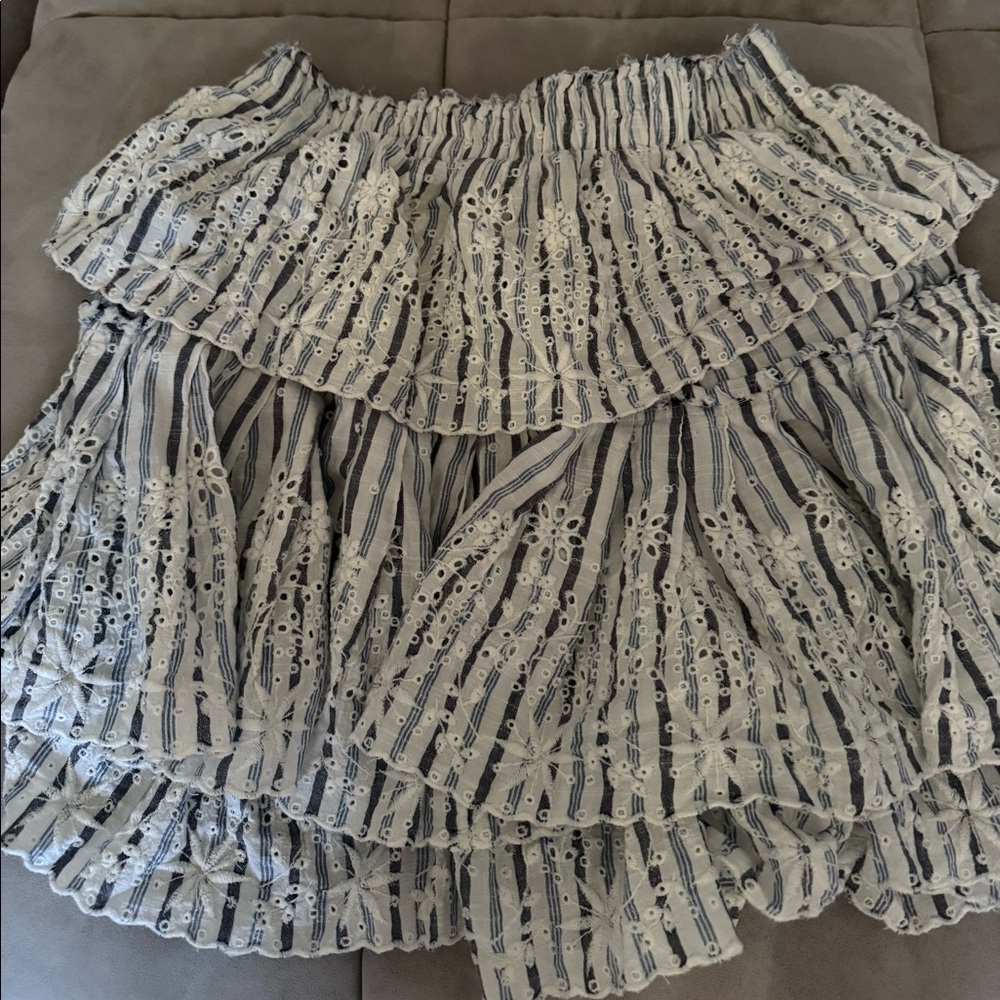 LoveShackFancy blue striped eyelet ruffle skirt